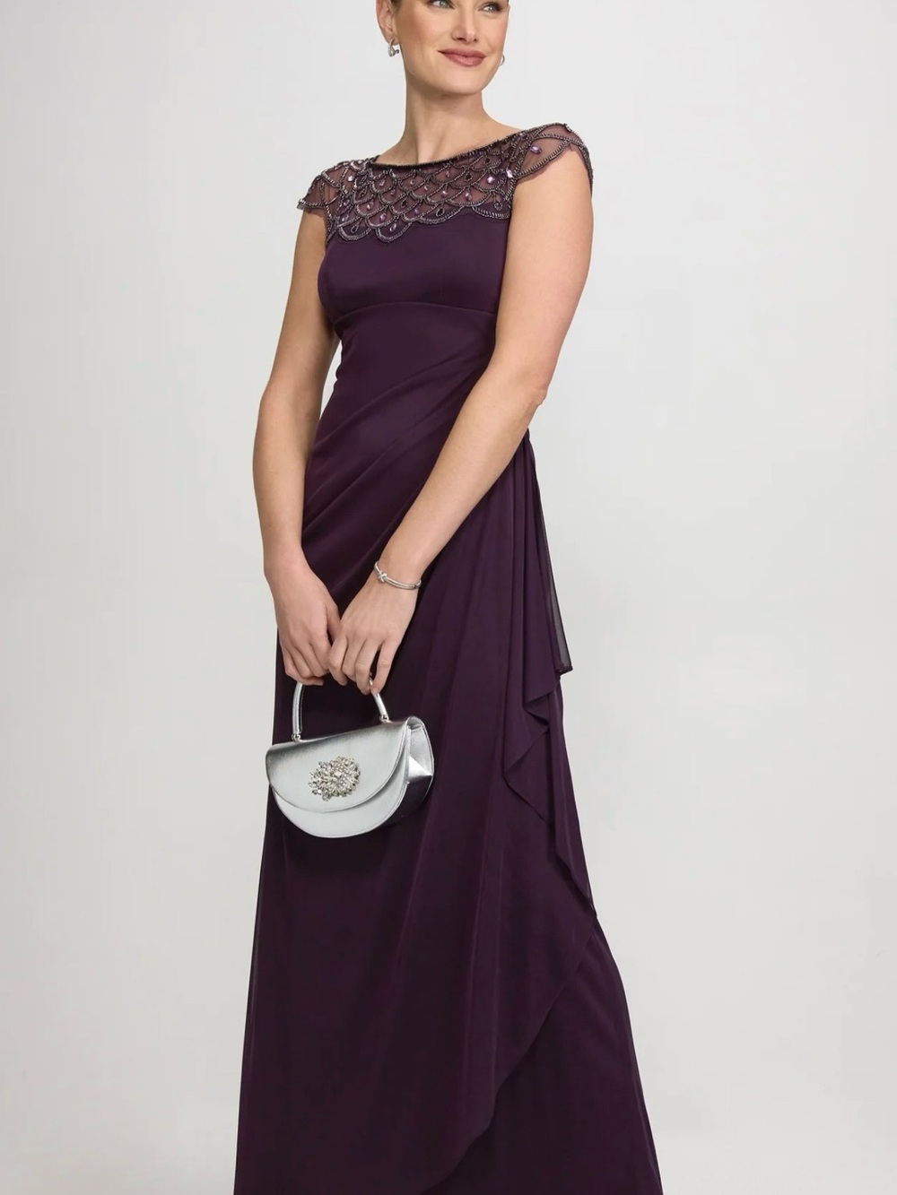 Laura Beaded elegant  Maxi Dress in Plum